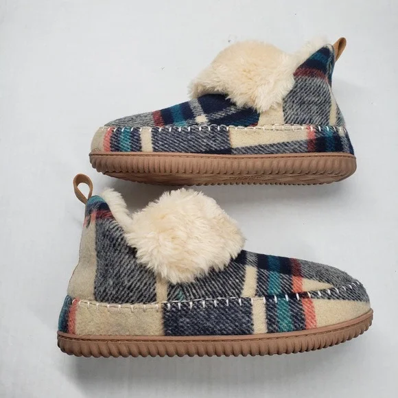 Dearfoams Alpine Moritz Bootie House Slippers Womens 9 Cream Plaid - Picture 15 of 16